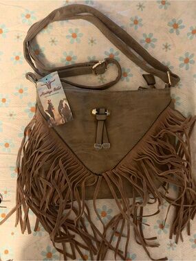 Heritage West Tan Fringe Crossbody Bag with Tassel Accent
